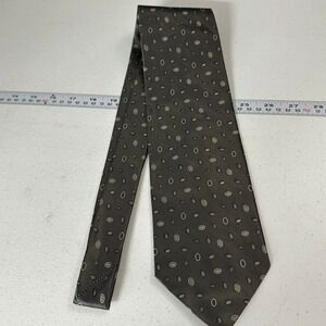 Principe Italy Mens Silk Tie Grey Taupe Geometric Oval Pattern Necktie Wedding